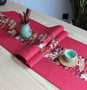 Red Festive Table Runner for Chinese Weddings and Celebrations – Long Fabric Tea Mat with Retro Style for Tea Table Decoration