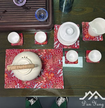 Heat-Insulating Tea Mat with Heavy-Duty Embroidery Cotton-Linen Coaster for Tableware Plant Pot Vase Teapot Bowl and Plate Decoration