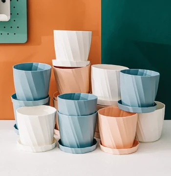 Household Plastic Flower Pot with Integrated Tray for Kalanchoe - 2026 New Ceramic-Resin Style Planter