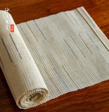 Chinese Handmade Dry Tea Ceremony Mat, Light-Colored Ancient Style Ramie Table Runner with Zen Decor