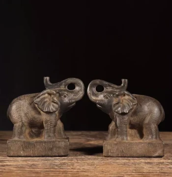 Antique Hand-Carved Stone Elephant - Traditional Green Stone Desktop Decor for Chinese Tea Settings