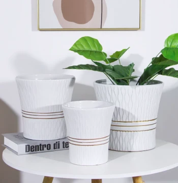 Ceramic Flower Pot Light Luxury High-End Pure White for Orchid Pothos Small and Large Potted Plants Home Desktop with Tray