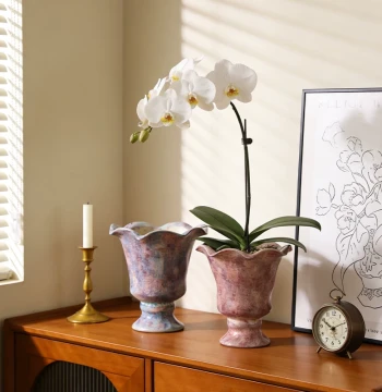 French Style Ceramic Flower Pot Vintage Light Luxury Artistic Planter for Home Living Room Decor Phalaenopsis Orchid