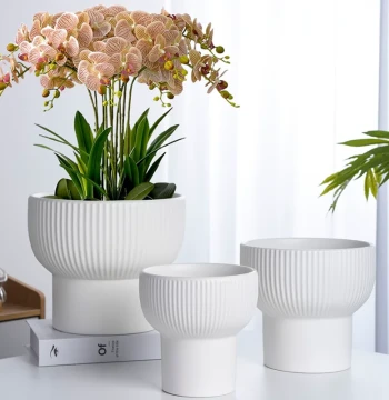 Ceramic Flower Pot for Home Use White Minimalist Living Room Special for Phalaenopsis Orchid Luxury Premium Large Diameter Snake Plant Planter