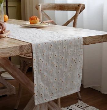 Small Daisy Table Runner Japanese Cotton-Linen Style Tea Mat Long Rectangular Dining Table Cloth Artistic Tea Table Cover