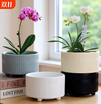 Phalaenopsis Orchid Ceramic Pots - Nordic INS Style, Minimalist Home Decor with Tray, Cream Luxury Finish for Succulents and Green Plants