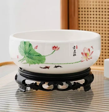 Hydroponic Ceramic Flower Pot for Chinese Money Grass, One-Leaf Lotus, Bowl Lotus, Gold Coin Grass, Water Lily, Brazilian Wood, and Succulents, Large Size