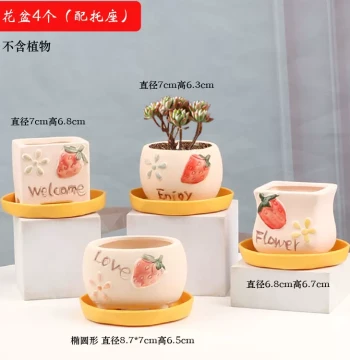 Ceramic Round Succulent Pot Minimalist Creative Breathable Indoor Small Plant Planter with Tray