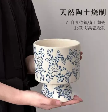 Chinese Style Classical Blue and White Porcelain Pattern Ceramic Flower Pot for Phalaenopsis, Orchid, Snake Plant - Universal Desktop Greenery Pot