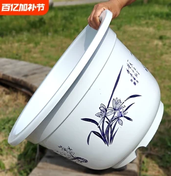 Extra Large Round Thickened Durable Imitation Ceramic Plastic Planter with Tray, No Drainage Hole, for Fruit Trees and Water Lilies