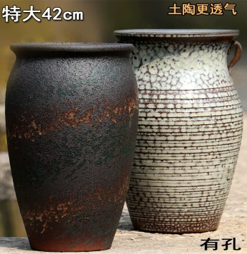 Breathable Unglazed Coarse Pottery Tall Planter for Large Succulents and Roses