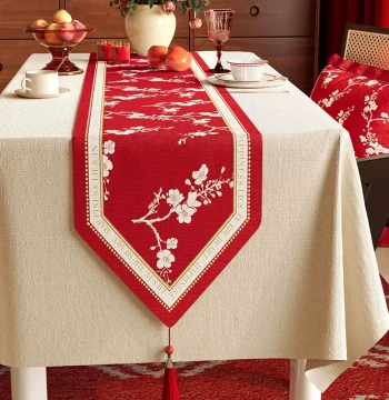 New Year Table Runner: Red Festive Dragon Year Decorative Tea Mat for Living Room and Dining Table Center