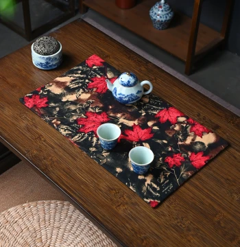 Maple Leaf Tea Mat Chinese Style Atmosphere Tea Table Pad Decorative Cloth Double-Sided Cotton Linen Retro Zen Versatile
