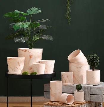 Natural Un glazed Macchiato Red-White Ceramic Pots - Nordic Cylindrical Tilted Design with Breathable Soil for Flowers and Succulents (Includes Saucer)