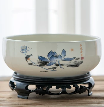 Large Ceramic Hydroponic Planter without Drain Hole, Specialized Pot for Copper Coin Grass, Water Lilies, One-Leaf Lotus, Bowl Lotus, Money Plant, and Narcissus