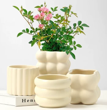 Nordic Style Ceramic Planter - Minimalist Ins Aesthetic Luxury Cream Design for Orchids, Succulents, and Green Plants