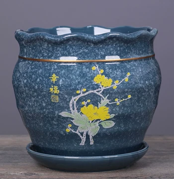 New Style Ceramic Flower Pot with Saucer, Minimalist New Chinese Style for Balcony Greenery, Orchids, and Succulents - Special Clearance