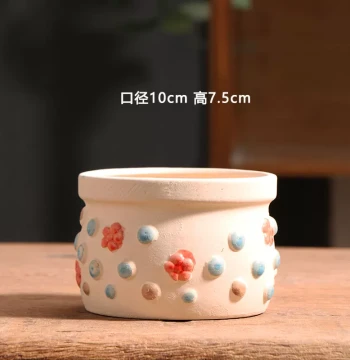 Spring Dots Succulent Planter Ceramic Budget Minimalist Home Balcony Terracotta Coarse Pot Small Clearance