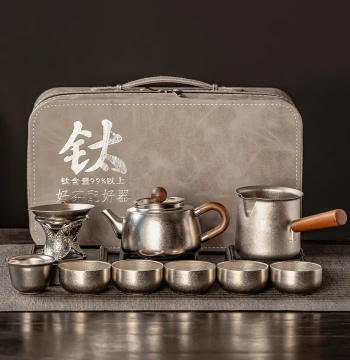 Pure Titanium Travel Tea Set, Outdoor Portable Complete Kit for Gongfu Brewing, Teapot and Cups
