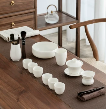 Premium Mutton Jade Kung Fu Tea Set in Dehua White Porcelain, Includes Teapot, Cups, and Gaiwan in Gift Box for Home or Office Use