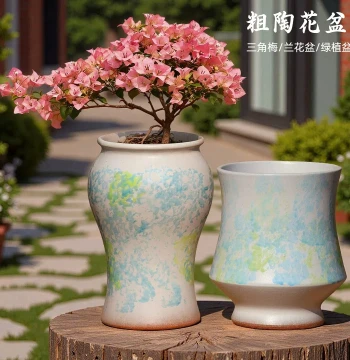 Handmade Large Straight Coarse Pottery Planter for Bougainvillea, Orchids, and Green Plants, Ceramic Home Bonsai Pot