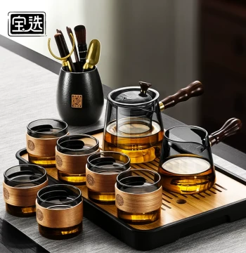 Premium Glass Tea Set for Kung Fu Tea, Including Teapot and Cups, Elegant Lightweight Design for Home Living Room, Office, or Guest Entertaining