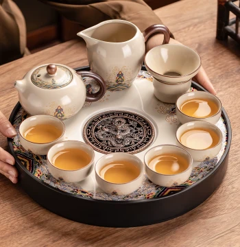 Ru Kiln Kung Fu Tea Set 2026 New Style, Complete Set with Teapot, Cups, and Tray for Home and Office Guest Service
