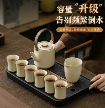 New Chinese Style Large Capacity Ru Kiln Lift-Handle Teapot Set - Kung Fu Tea Service for Home and Office