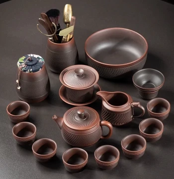 Purple Clay Kung Fu Tea Set, Home Teapot and Cups, Complete Luxury Gift Box for Gifting