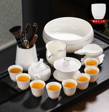 Dehua White Porcelain Tea Set - Mutton Jade Style Gaiwan, Teapot, and Cups for Home or Office