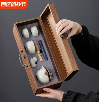 Ru Kiln Kung Fu Tea Set with Gift Box, Complete Household Ceramic Tea Ware, Practical Travel Set with Heat-Resistant Design and Custom LOGO Option