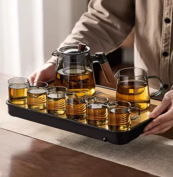 2026 New Glass Tea Set with Tray, Premium Kung Fu Teapot and Cups for Home or Office, Lightweight Luxury Style