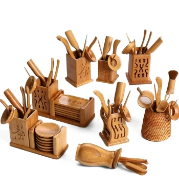 Bamboo Tea Ceremony Six Gentlemen Complete Set Kung Fu Tea Accessories Artistry Combination Tea Tray Display Tea Tongs Solid Wood