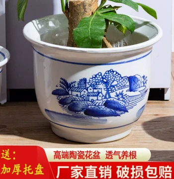 Extra-Large Ceramic Planter, Classic Chinese Style for Balcony or Desktop, Suitable for Orchids and Money Trees, Floor-Standing Minimalist Purple Clay Pot