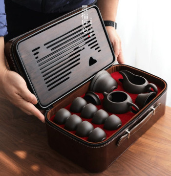 Jingfu Jiangxin Zisha Gongfu Tea Set - Ceramic Teapot, Cups, and Tray for Home, Office, or Travel