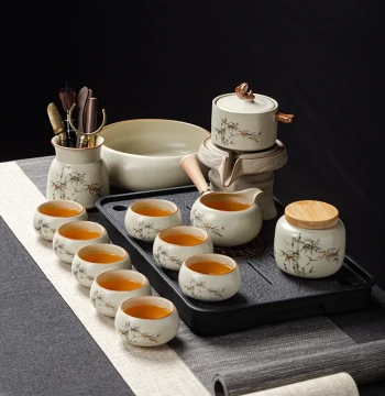 New Home Kung Fu Tea Set Ruyao Premium Lazy Stone Mill Automatic Tea Brewer Teacup Teapot Complete Set
