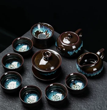 Kung Fu Tea Set Office Reception Home Teapot Simple Kiln-Change Jian Zhan Teacup Kung Fu Tea Ceramic Gaiwan