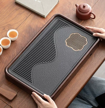 Tea Tray Tea Set Home Ceramic Kung Fu Teapot Teacup Full Set Imitation Black Gold Porcelain Stone Dry Tea Table Tea Sea