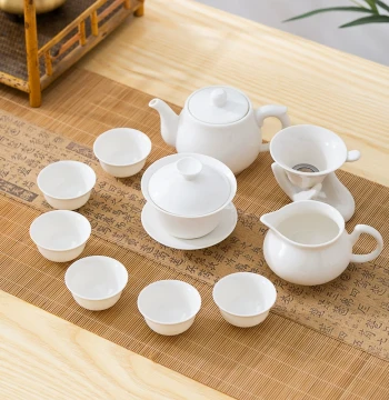 Mutton Fat Jade Porcelain Gongfu Tea Set, Complete Chaoshan Style Minimalist Home Tea Ceremony Set with Cups, Gaiwan, and Teapot