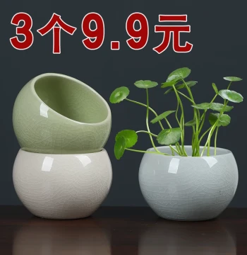 Ge Kiln Crackle Glaze Ceramic Hydroponic Small Pot, Hole-Free Bowl for Green Plants, Fresh Desktop Decor (Clearance)
