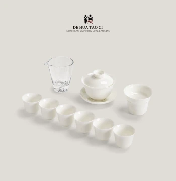 Dehua White Porcelain Kung Fu Tea Set, Complete Home and Office Guest Set, Premium Lightweight Ceramic Gaiwan with Small Teacups