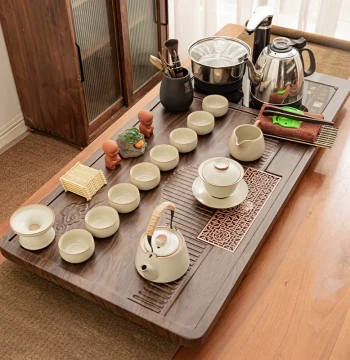 Complete Tea Set with Automatic Kettle and Integrated Tray for Home Living Room, Modern Minimalist Gongfu Tea Station