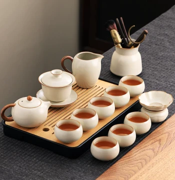 Ru Kiln Gongfu Tea Set for Home and Office - 2026 New Arrival, Includes Gaiwan, Teapot, and Cups