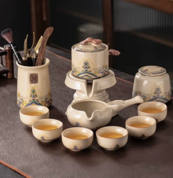 Ru Kiln Automatic Tea Set Premium Ceramic Teapot Kung Fu Tea Cups Office Tea Drinking Lazy Brewing Tool
