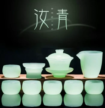 Light Luxury High-End Glazed Kung Fu Tea Set Home Living Room Office Guest Gift Jade Porcelain Teacup Gift Box