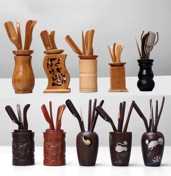 Ceramic Tea Ceremony Six Gentlemen Set Complete Kung Fu Tea Accessories Bamboo Tea Leaves Tongs Tweezers Solid Wood