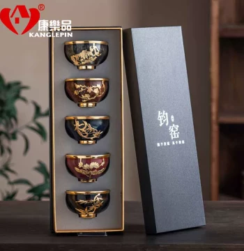 Kanglepin Jianzhan Gold-Inlaid Jade Teacup Jun Kiln Zen Meditation Cup Kiln-Transformed Household Kung Fu Tea Set Premium Gift Box