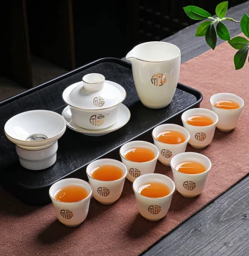 Mutton Fat Jade Kung Fu Tea Set - Premium White Porcelain Gaiwan and Cups for Home, Living Room, Office, and Guest Entertainment