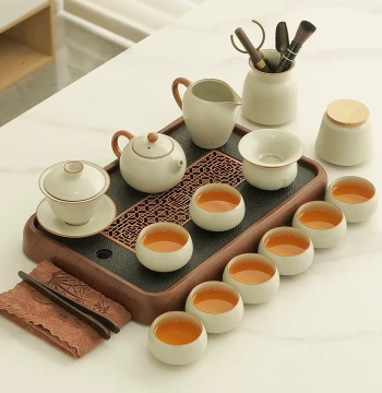 New Ru Kiln Xishi Teapot, Gaiwan, and Cup Kung Fu Tea Set for Home and Office - Premium Gift