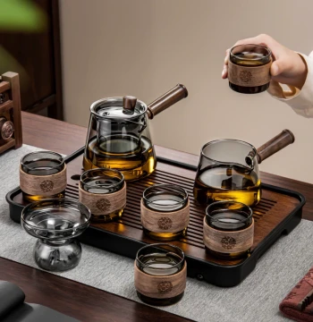 Glass Tea Set 2026 New Model Home Tea Tray Office Living Room Drinking Kung Fu Tea Cups Heat-Resistant Teapot